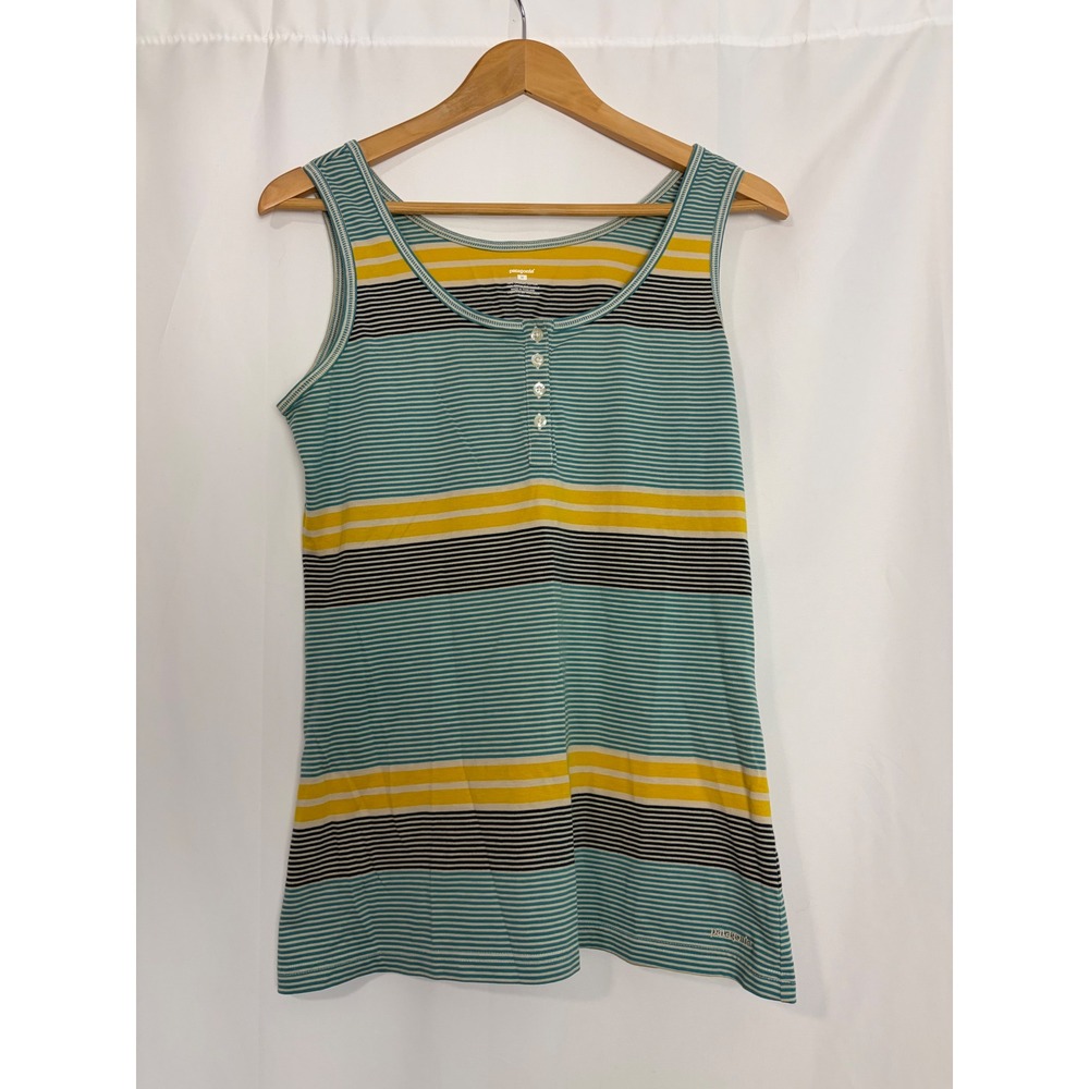 Patagonia Womens Organic Cotton Henley Striped Tank Top Medium Granola Gorp